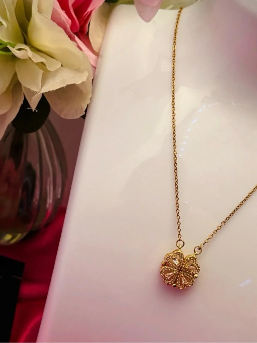 18K Gold Plated Open Heart Flower Necklace